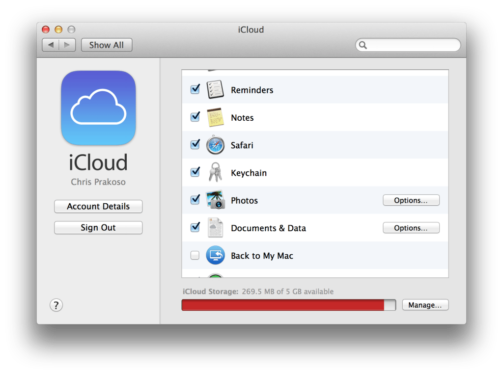 iCloud Control Panel for Mac
