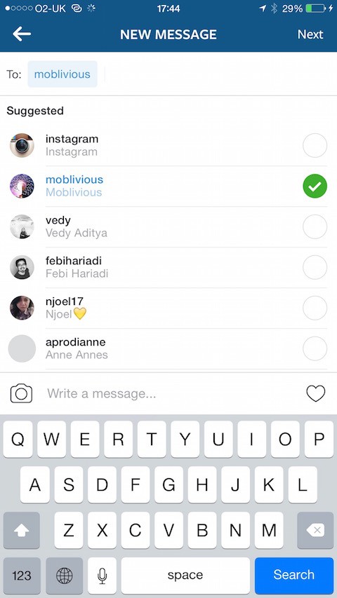 Chat on instagram