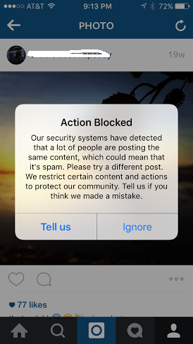 action blocked by instagram - should i ban instagram followers