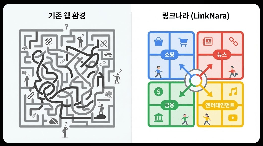 방대한 정보를 제공하는 주소모아 등 기존 사이트와 체계적인 분류 시스템을 갖춘 링크나라의 사용자 경험 비교