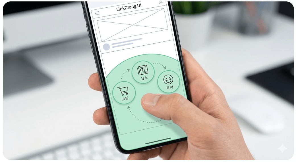한 손 조작이 편리하도록 엄지손가락의 동선을 고려하여 설계된 링크짱만의 인체공학적 사용자 인터페이스