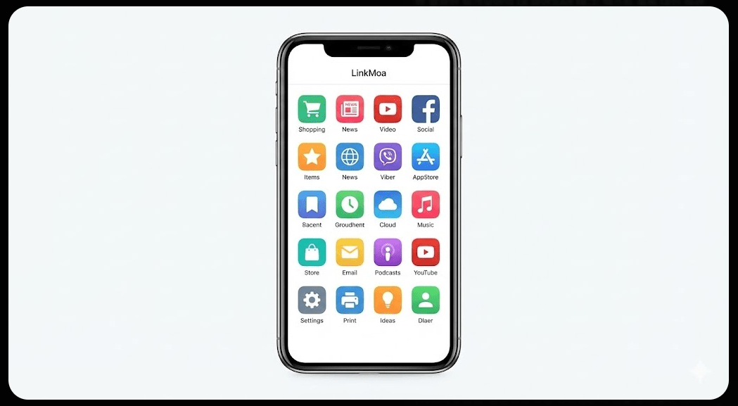 텍스트 목록 대신 직관적인 아이콘과 그리드 UI를 사용하여 시인성과 사용 편의성을 극대화한 링크모아의 디자인