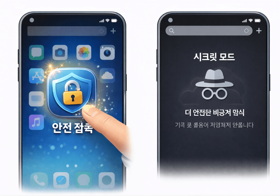 홈 화면에 추가 기능을 활용하여 가짜 앱 설치를 방지하고 시크릿 모드로 프라이버시를 보호하는 모바일 보안 팁