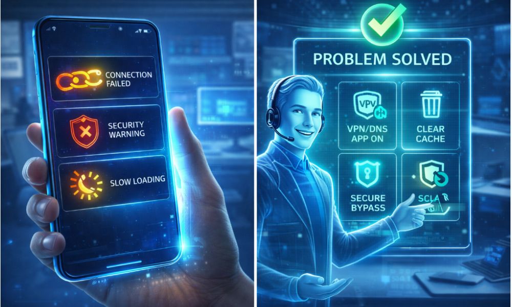 사이트 접속 오류 시 해결 방법 및 유니콘 HTTPS 우회 앱 실행 가이드 일러스트