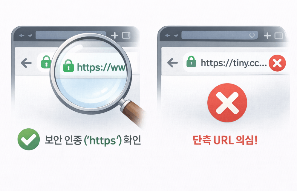 웹사이트 접속 시 자물쇠 아이콘 확인 및 의심스러운 문자 링크 클릭 금지 등 필수 모바일 보안 수칙 안내