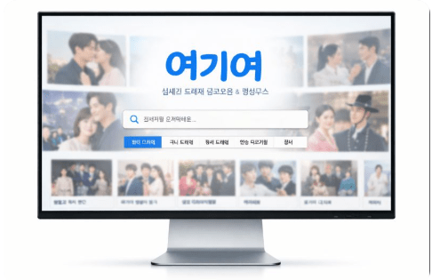 최신 드라마 다시보기 사이트 링크모음 플랫폼 여기여 공식 로고와 메인 화면